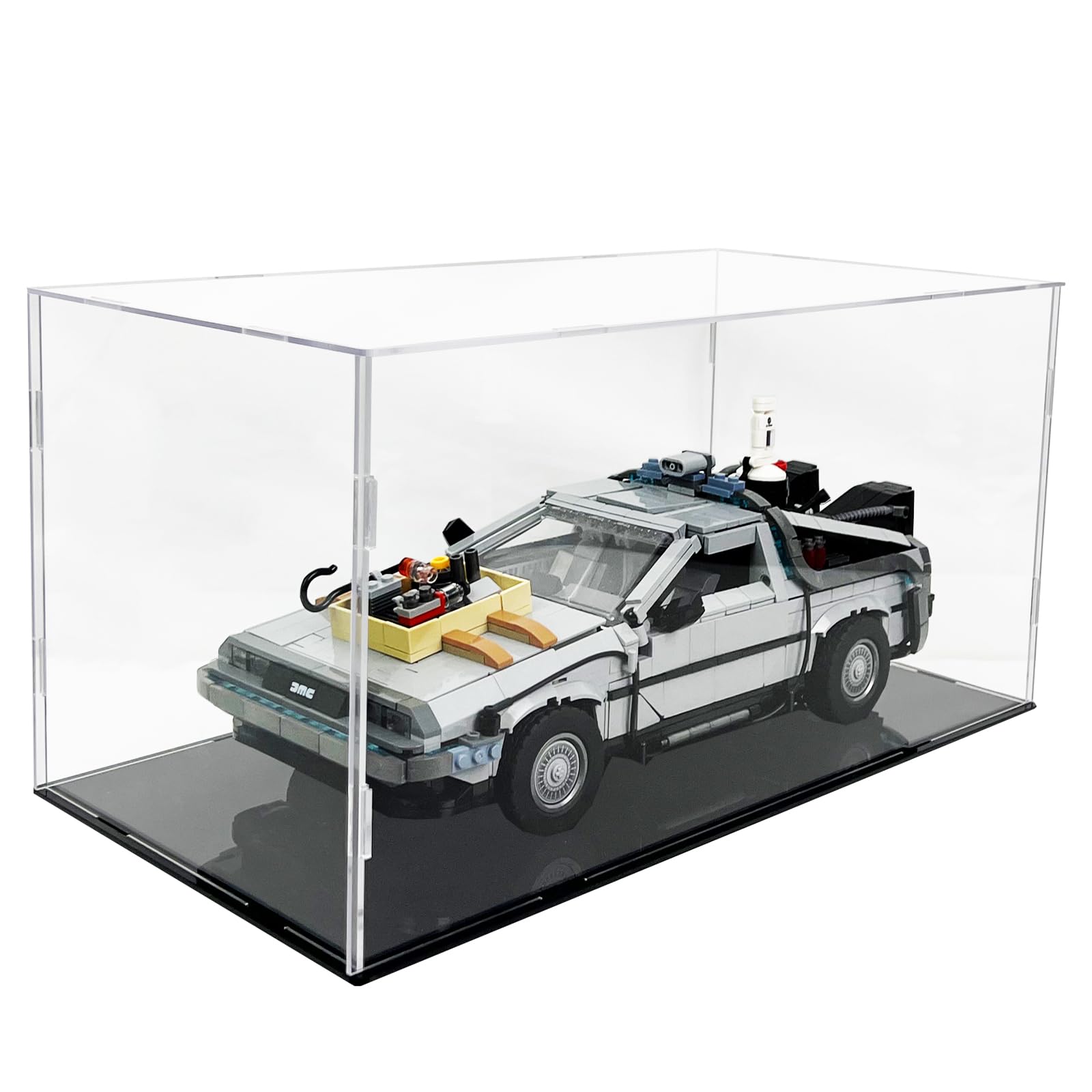 Clear Acrylic Display Case,Display Cases for Cars,Black Acrylic Base Dustproof Display Case Showcase for Cars Diecast Model 10300 10295 42123 21317 10290 21328 10282(15.8x7.9x7.9 inch)