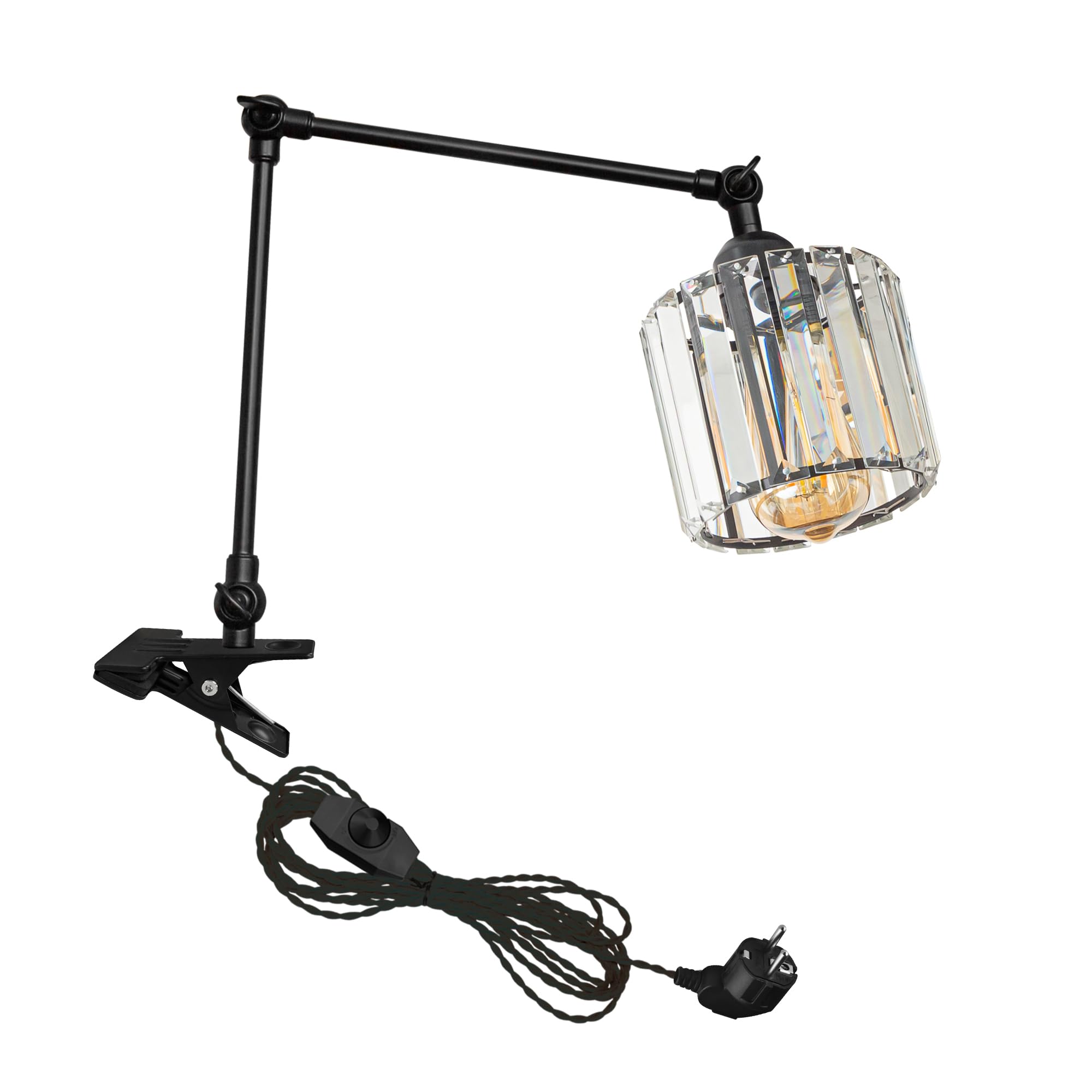 Industrial Klemmleuchte mit 2,5 Schalterkabel, Einstellbar Clip auf Schreibtisch Leselampe,Dimmbar Clamp Nachttischlampe mit Flexarm für Schreibtisch Nachttisch Regal- TD/1265B