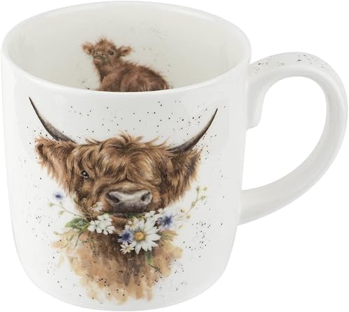 Royal Worcester Wrendale Designs Daisy Coo - Taza de café grande de 14 onzas con diseño de vaca, hecha de porcelana fina, apta para microondas y