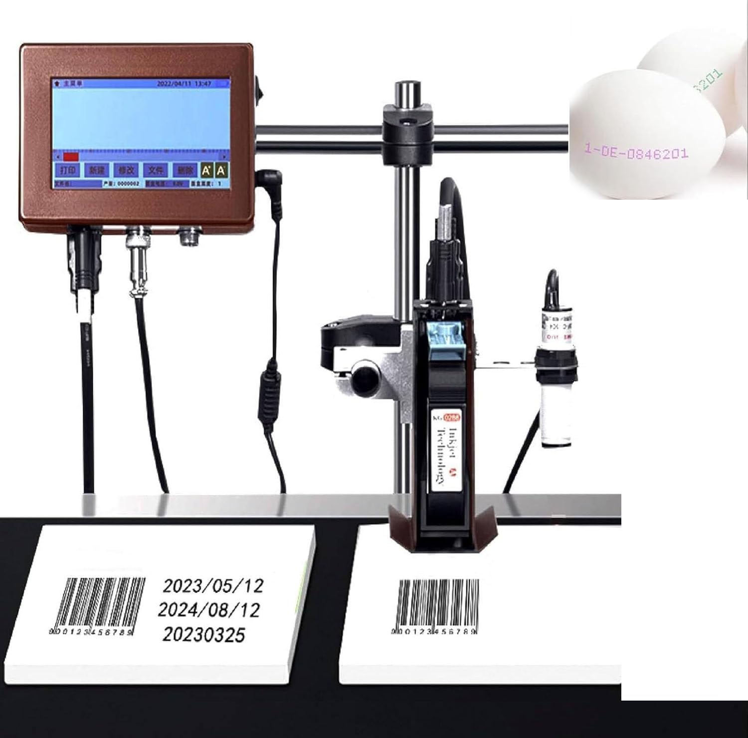 LjlXanthiper In-Line Inkjet Printer with 12.7/25.4mm Print Head,Online Coding Machine,Automatic Batch Coding Machine,with Black Ink Cartridge,For Text Barcode,Batch Number,Label,Image 12.7mm