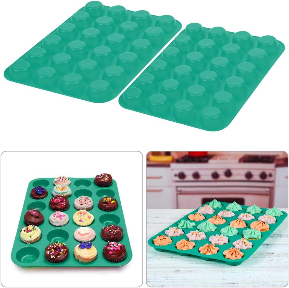 FOCCTS Silicone Muffin Pan, 24 Mini Cupcake Pan for Cream Cheese Fat Bombs, Non Stick, Dishwasher Safe Silicon Bakeware Pans, 2 Pack