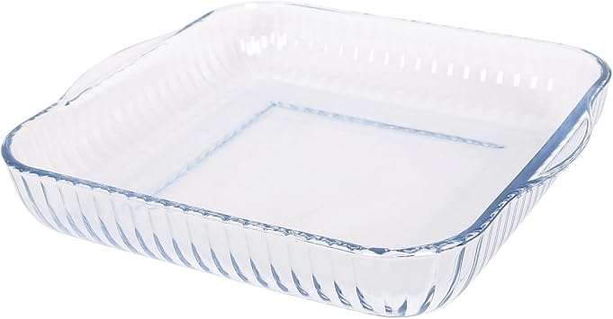Argon Tableware Optical Square Glass Oven Dish - 30cm x 27.5cm - 1x Large Deep Baking Casserole Lasagne Roasting Roaster Cooking Tray Bowl | Microwave Safe, Freezer Safe