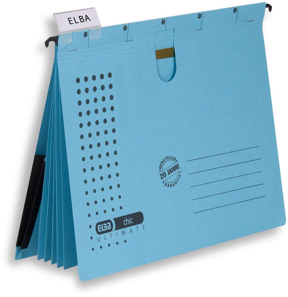 Elba Chic Ultimate 100333012 Organising File 5 Insert Sheets and 5 Dividers with Expanding Pocket on the Back Cover Pack of 5 Blue