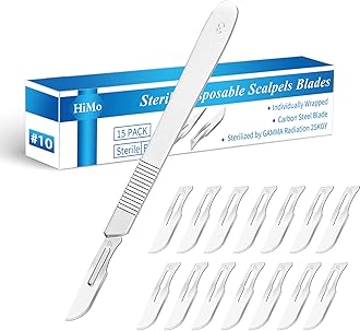 15 Pack Surgical Blades #10 with Stainless Steel Scalpel Handle, High Carbon Steel Dermablade Blades Individually Wrapped Sterile for Dermaplaining, Podiatry, Crafts & More