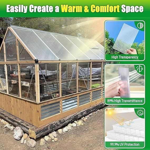CHEOAR 10 Pack 4mmx61x121cm Polycarbonate Sheets, 4' x 2' x 0.16'' Twin-Wall Plastic Roofing Sheets, All Weather Clear Roofing Sheet Greenhouse Plastic Panels Outdoor