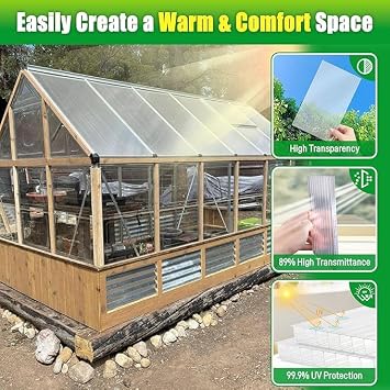 CHEOAR 10 Pack 4mmx61x121cm Polycarbonate Sheets, 4' x 2' x 0.16'' Twin-Wall Plastic Roofing Sheets, All Weather Clear Roofing Sheet Greenhouse Plastic Panels Outdoor