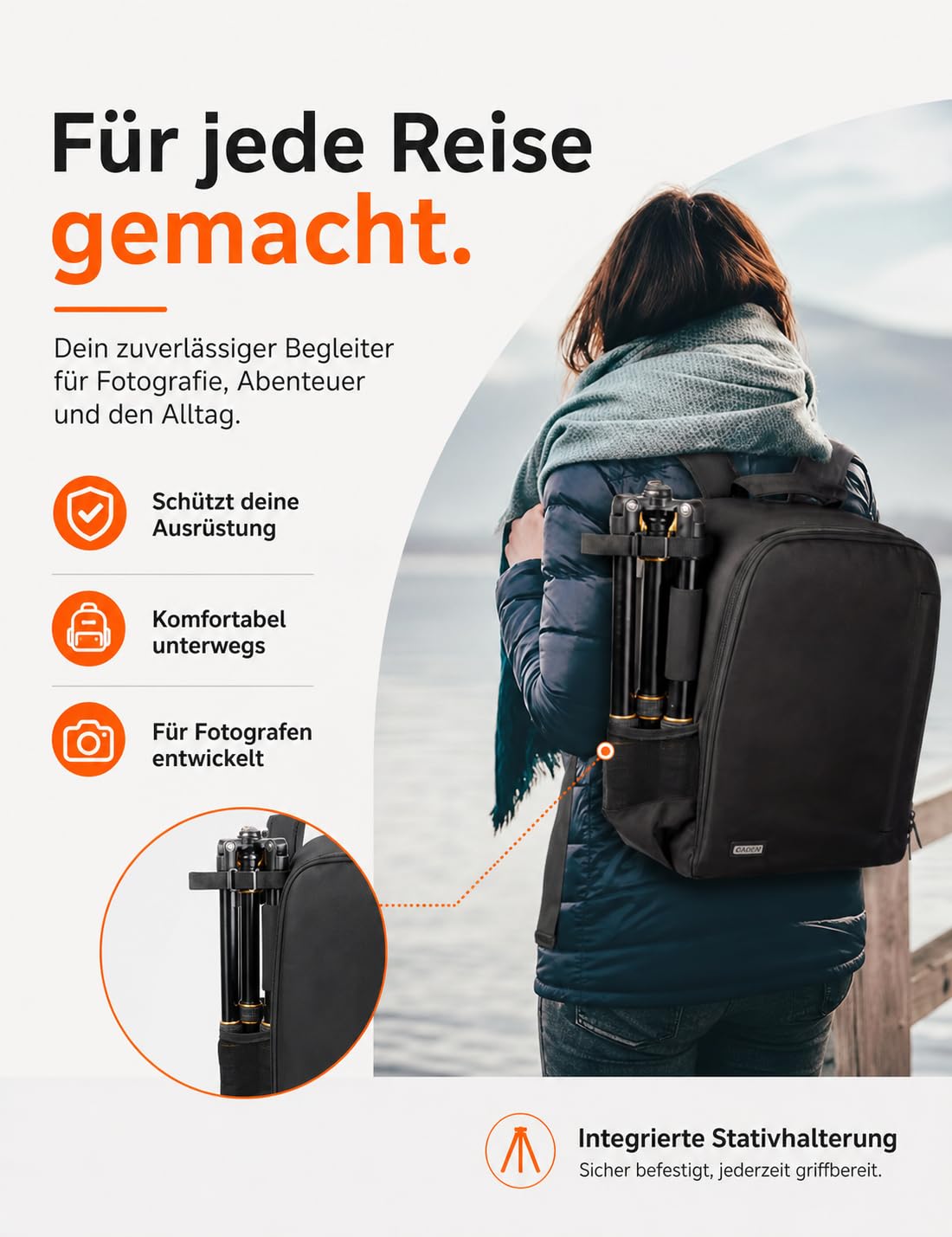CADeN Sac à Dos étanche pour Appareil Photo Sac à Dos pour Appareil Photo Reflex Numérique Compatible avec l'objectif et Le trépied Canon Nikon Sony(Noir)