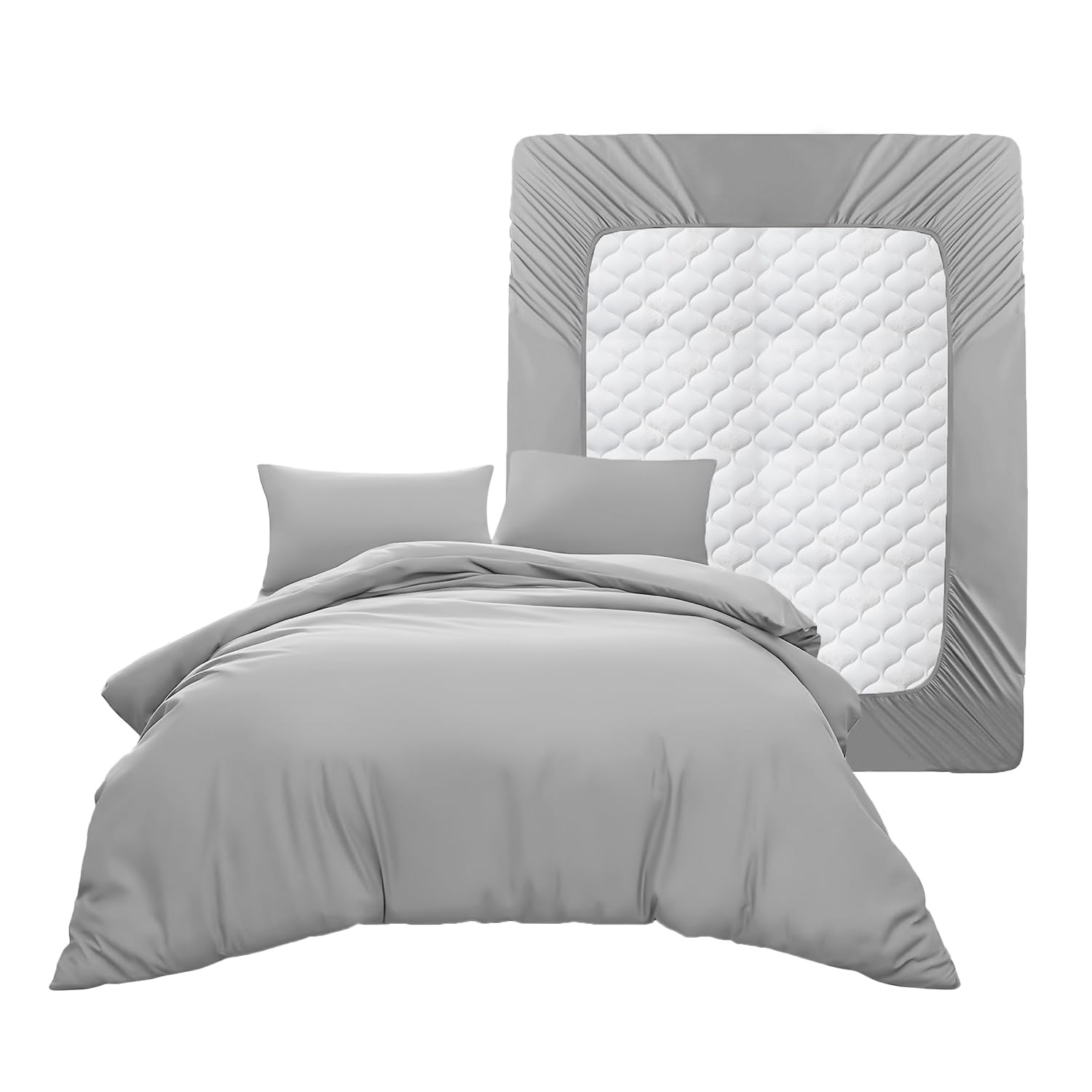 Casabella King Size Duvet Cover Sets - 4 Pc Luxury Duvet Brushed Microfiber Full Set - Duvet Cover, Fitted Sheet & Pillowcase 2 Pack- Soft & Durable Duvet King Size Set - Silver Bedding — image 1