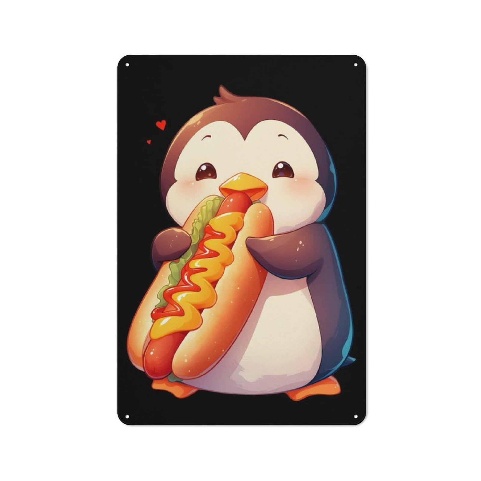 Junmoney Penguin Loves Hot Dog 30X20cm Rustic Tin Sign With For Garage Or Workshop, For Vintage Wall Decor Fans, For Kitchen And Home Bar Decor