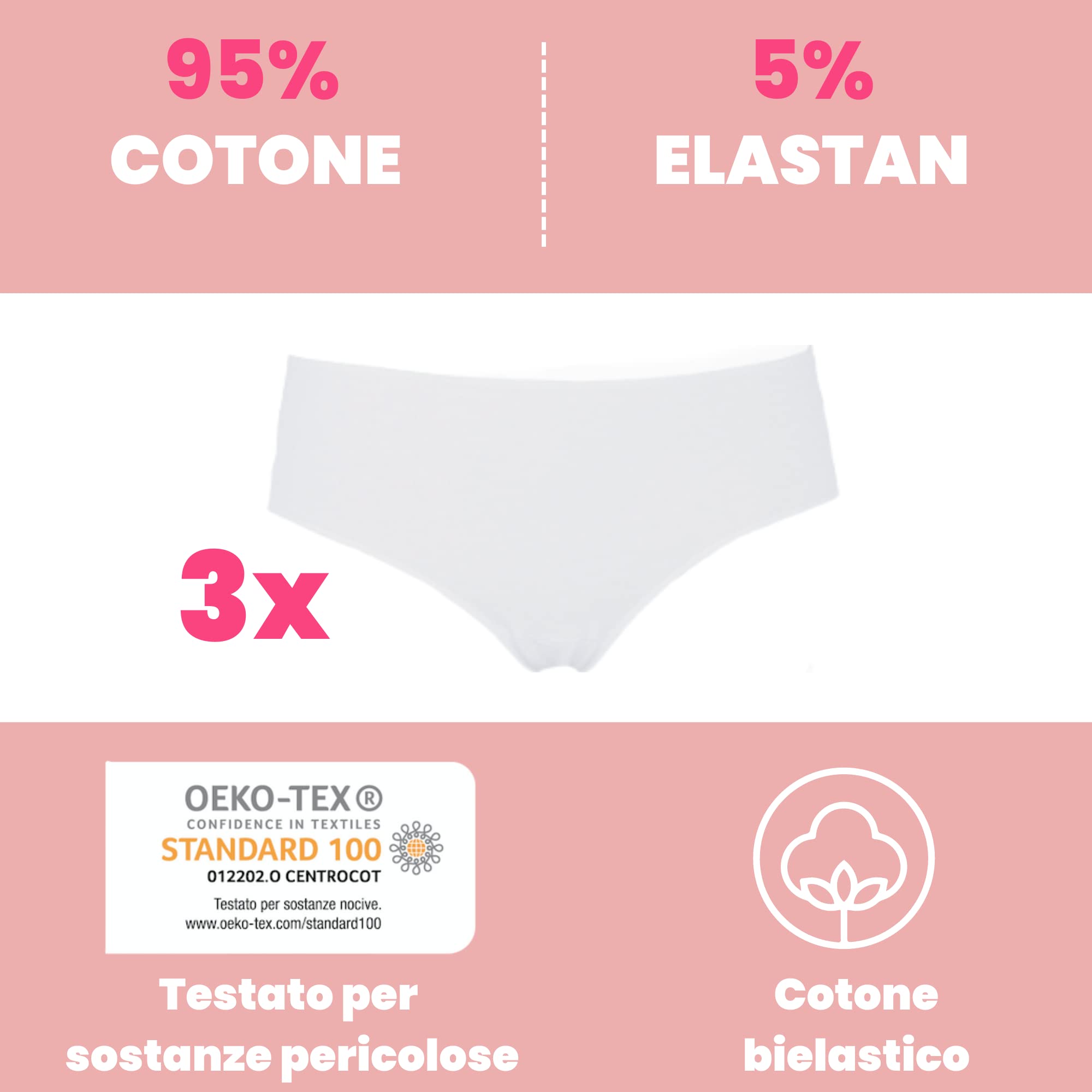 Cotonella, Midi Donna in Morbido Cotone bielastico e Finiture Invisibili - Confezione da 3 Pezzi - Art. 3488K3