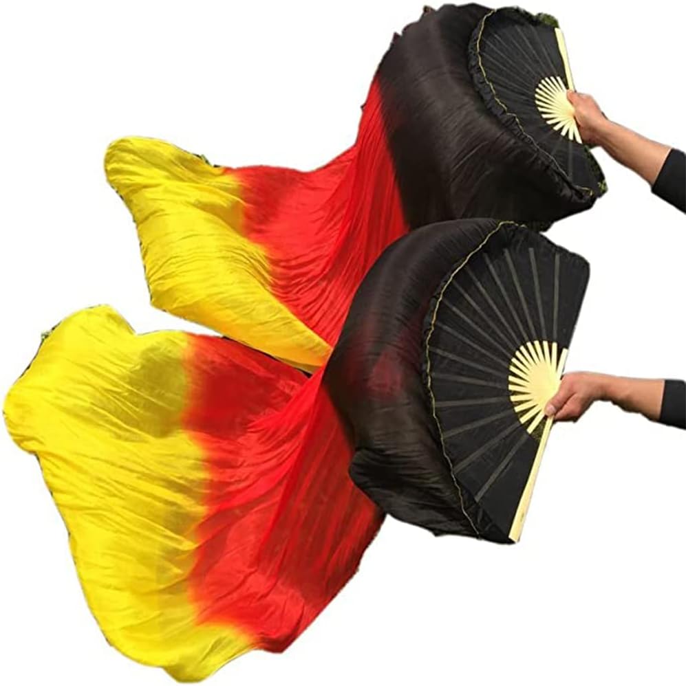 Women 1 Pair Real Silk Veils Belly Dance Long Fan Veil 1.8 M