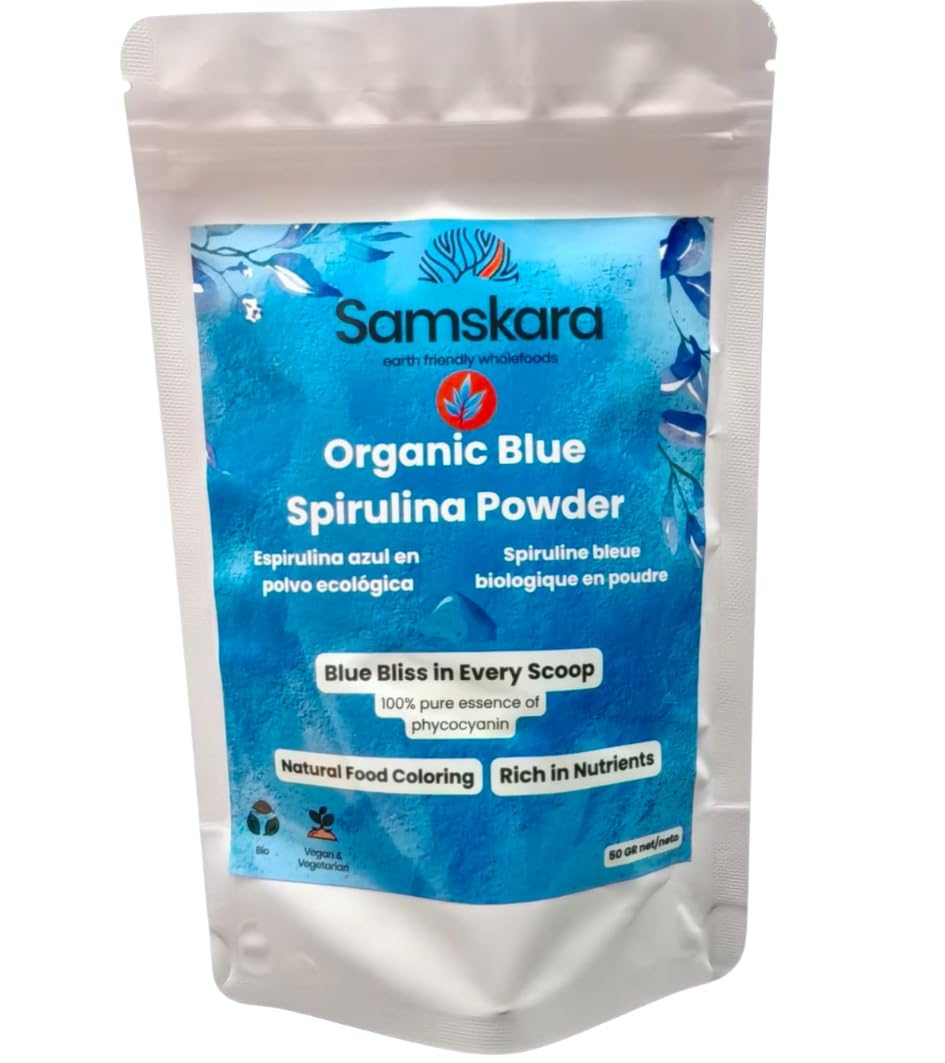 Espirulina Azul BIO | Extracto de Ficocianina 100% | colorante azul alimentario natural | a base de algas | Luminoso para batidos, repostería, bebidas, yogur y mas | sin OMG | 50 gramos x 1 pack