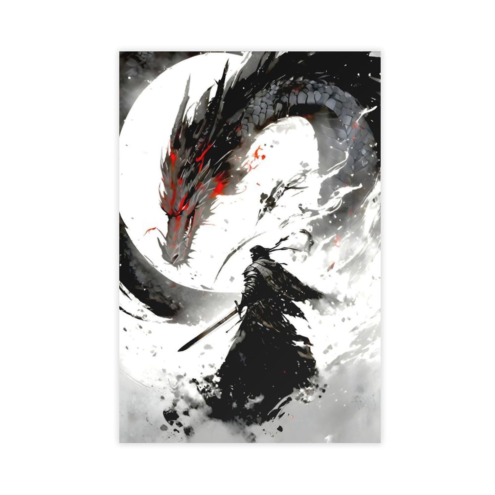Bareronor Samurai And Dragon Canvas Poster Bedroom Decor Landscape Office Room Decor Gift 24" L X 36" W
