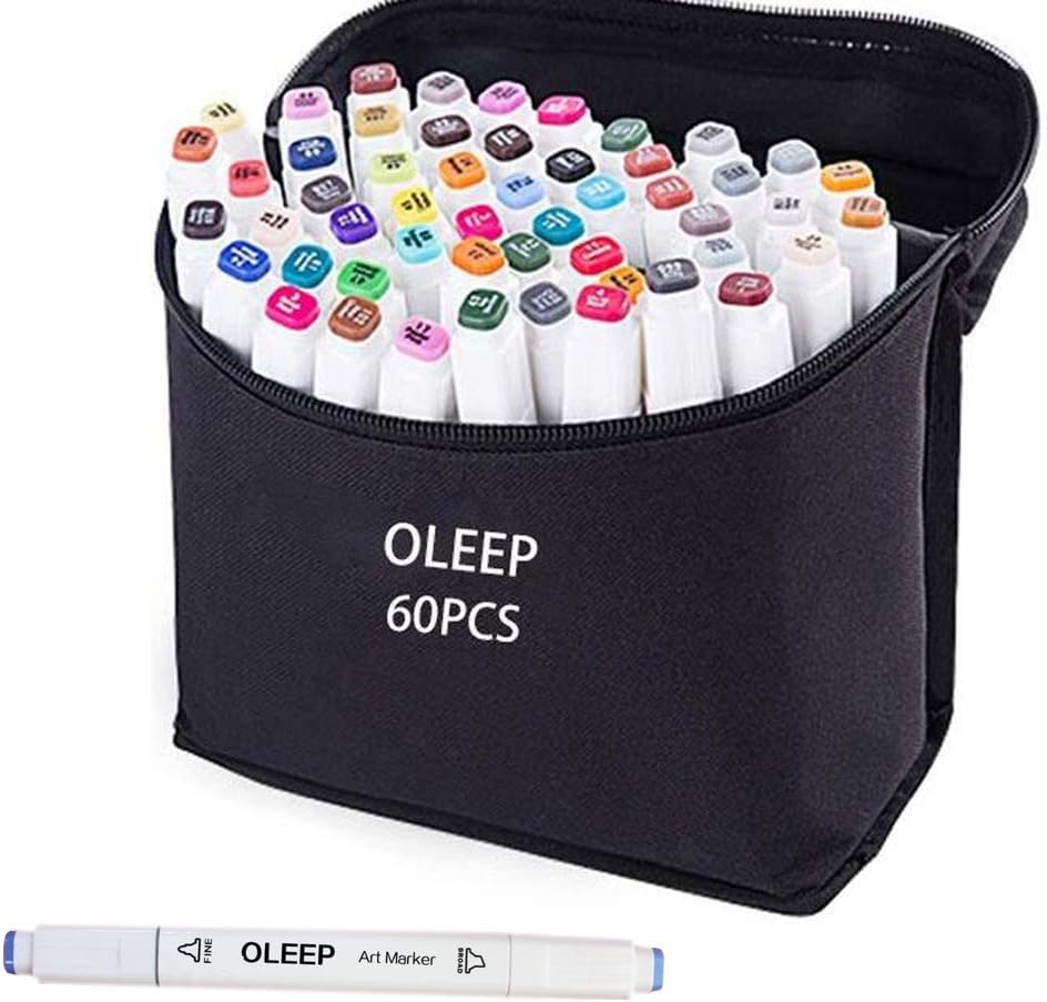 TOUCHNEW 60 Color Art Sketch Pens Double Pointed Fine and Large Markers Graphic Animation Design with Black Bag for Adults Children Game Sketch Cartoon Painting