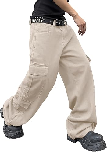 DFGIGT Mens Denim Baggy Pants with Cargo Pockets Mid Weight Casual Streetwear Wi