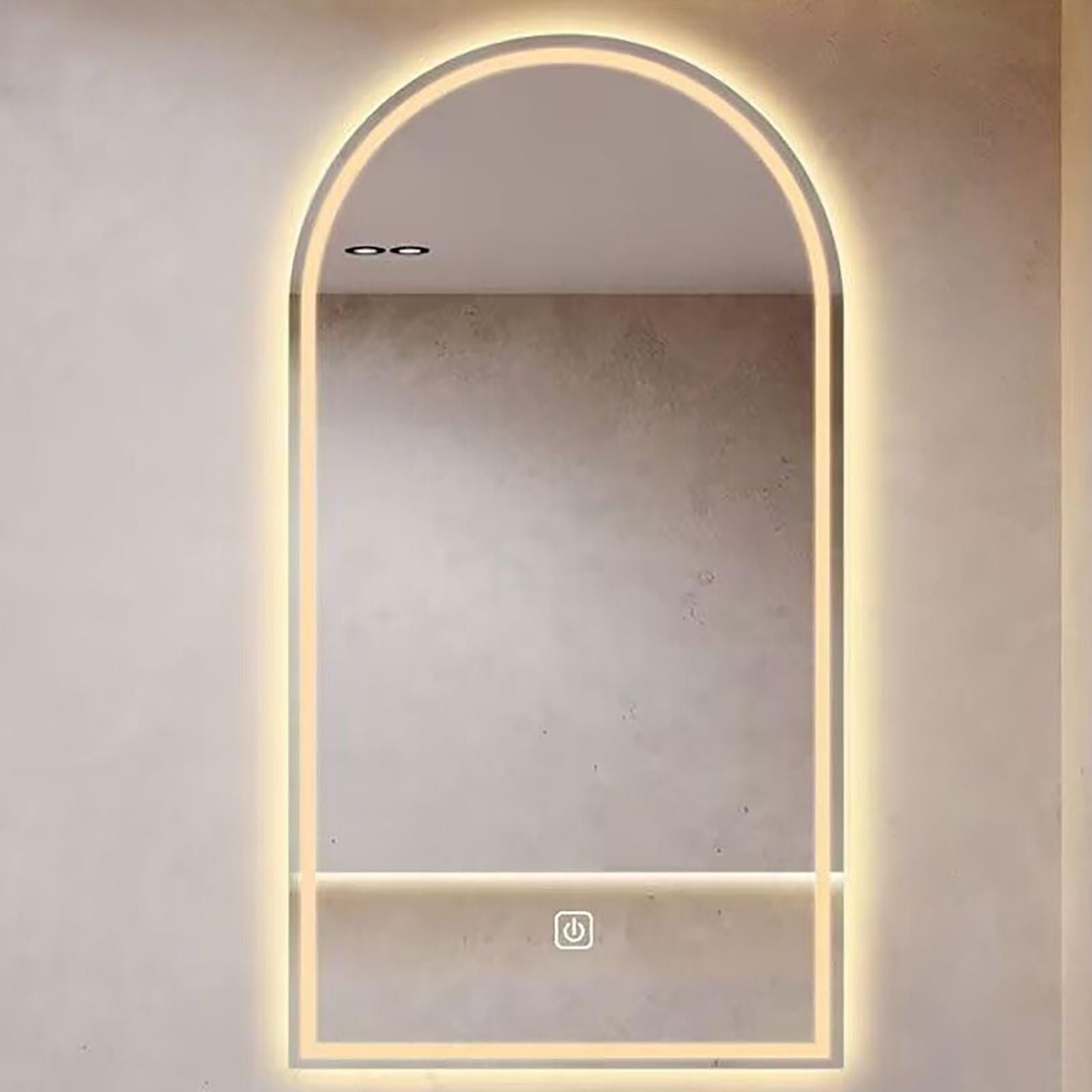 FGXHHS Large Irregular Arched Frameless - 3 Color LED Lighting, 60x90cm HD Glass Wall Mounted Vanity Mirror, Modern Decorative Hanging Decor for Area