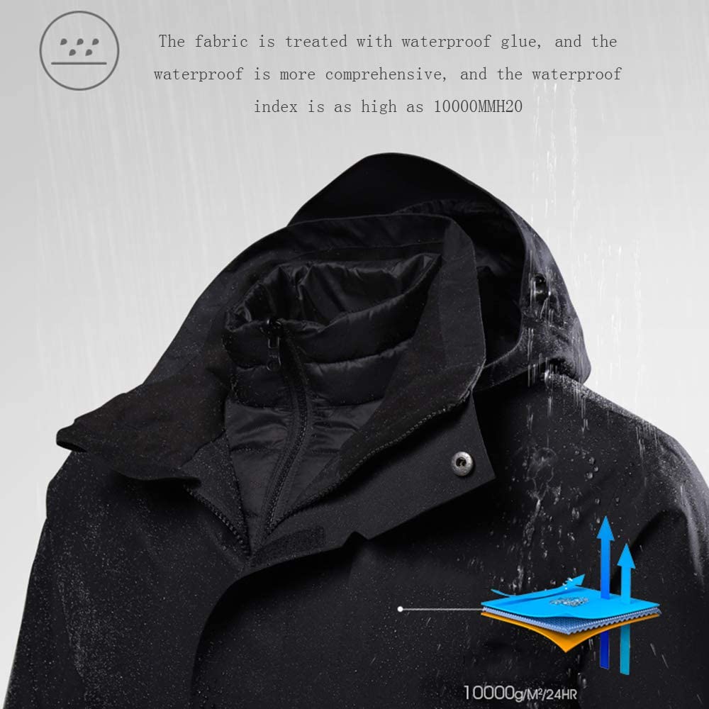 MU Chaqueta de Esquí a Prueba de Agua de Los Hombres 3 en 1 - Chaqueta de Pato Hacia Abajo - Abrigo de Nieve a Prueba de Viento a Prueba de Viento - Chaquetas de Snowboard -Thingbreaker Ropa/Black/L