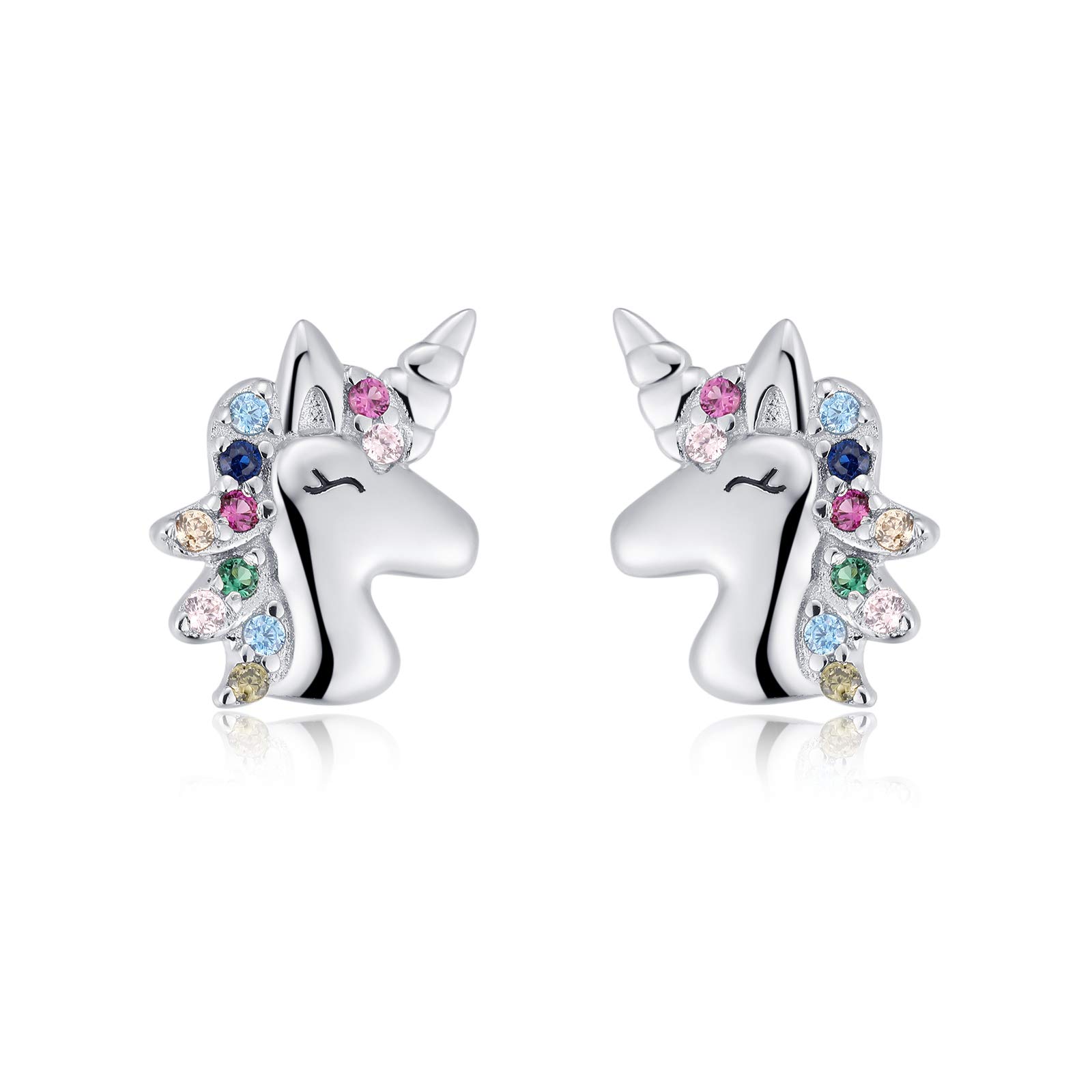 Qings Pendientes de Animales de Plata de Ley 925 - Pendientes Hipoalergénicos con Forma de Pereza de Corazón para Niñas, Lindos Aretes de Gato Luna con Circonita Cúbica