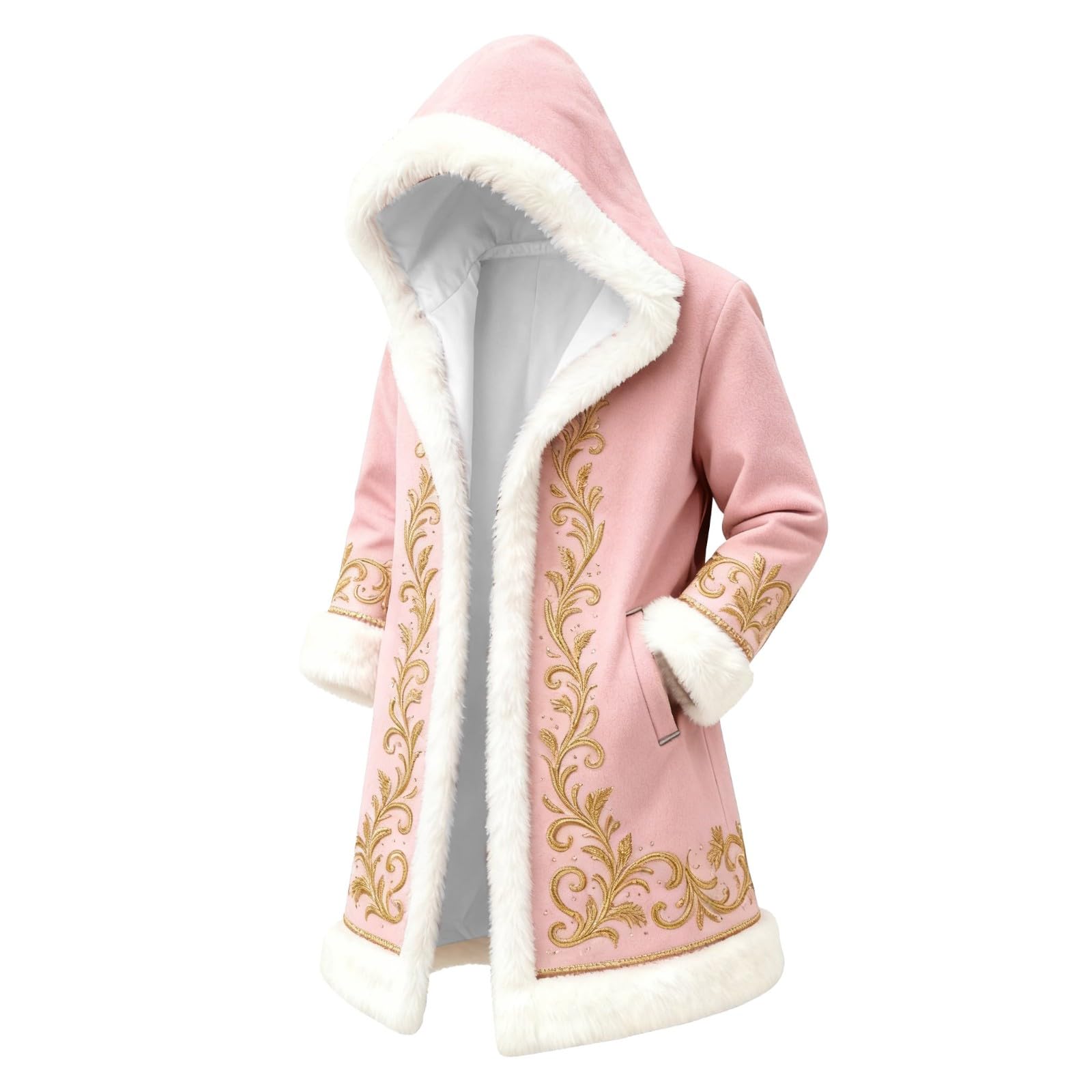 Red Velvet Christmas Costume for Men Red Hooded Cape Santa Coat Plush Lining Long Sleeve Longline Soft Warm Fluffy Festival Holiday Party Xmas Winter Cardigan