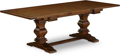 Vista 6 de East West Furniture LAT-08-TP Lassale - Mesa de comedor moderna – una mesa de cocina rectangular con hoja extraíble y base de doble pedestal, 42 x