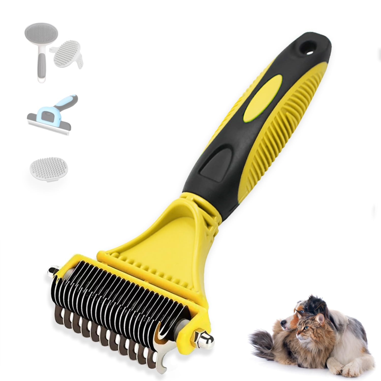 Maddity Cepillos Perro - Cepillo Gatos - Peine perro - Quita Pelos Mascota - Cepillo para perros - Cepillo para gatos accesorios para perros (Amarillo Dematting)