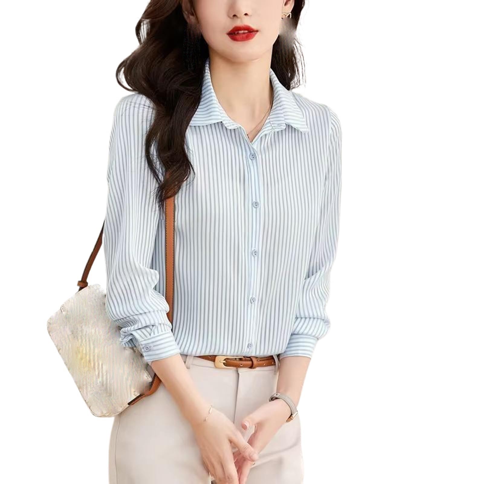 Chemise de bureau rayée femme manches longues style vintage coréen - 8