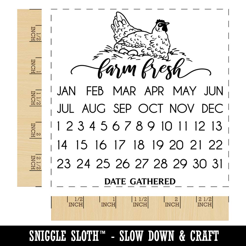 Farm Fresh Chicken Egg Carton Perpetual Calendar Date Gathered Square Rubber Stamp for Stamping Crafting - 2.75in Large