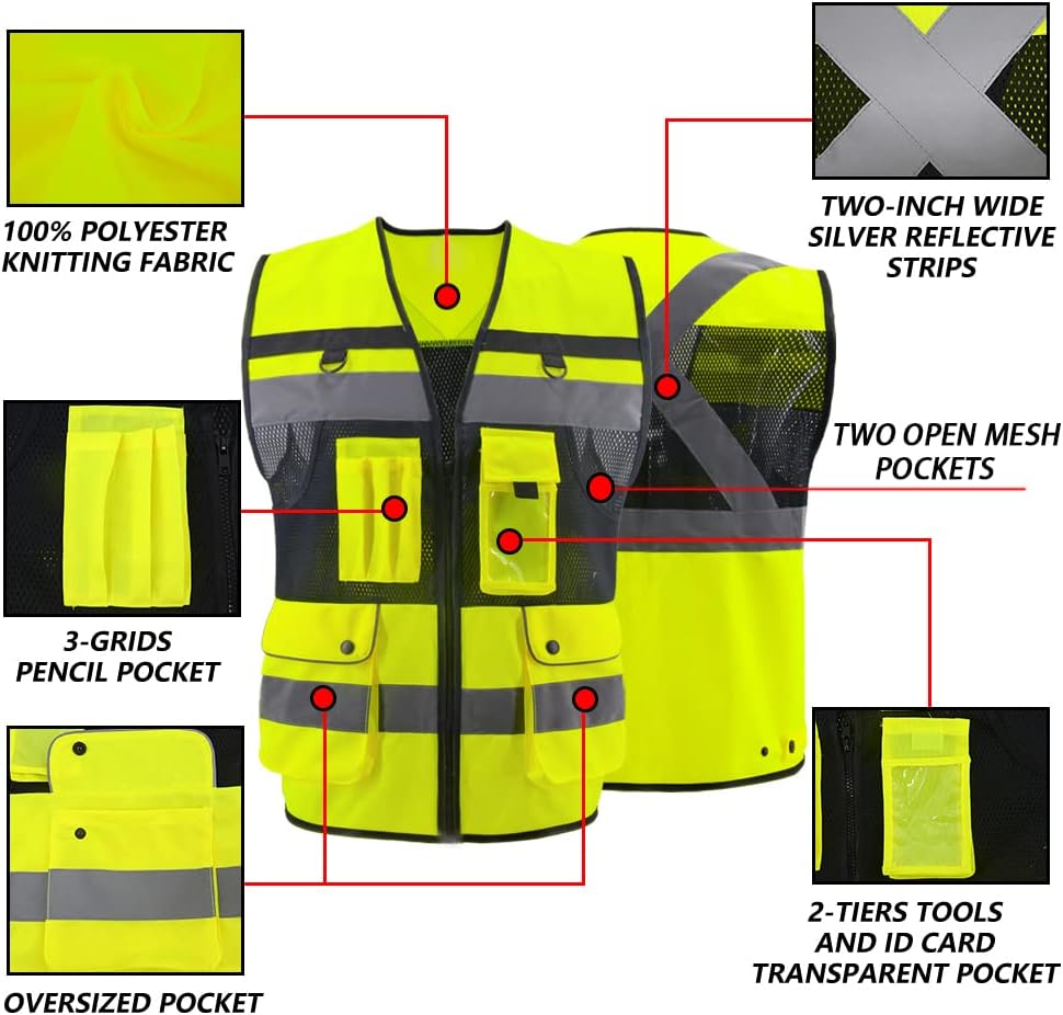 Safety Vest High Visibility Reflective Construction Vest for Men Women - Image 3