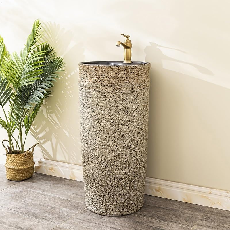 Ceramic Vessel Sink for Bathroom Countertop Stylish Pedestal Wash Basin for Home Vanity Elegant Column Sink Design for Modern Bathrooms