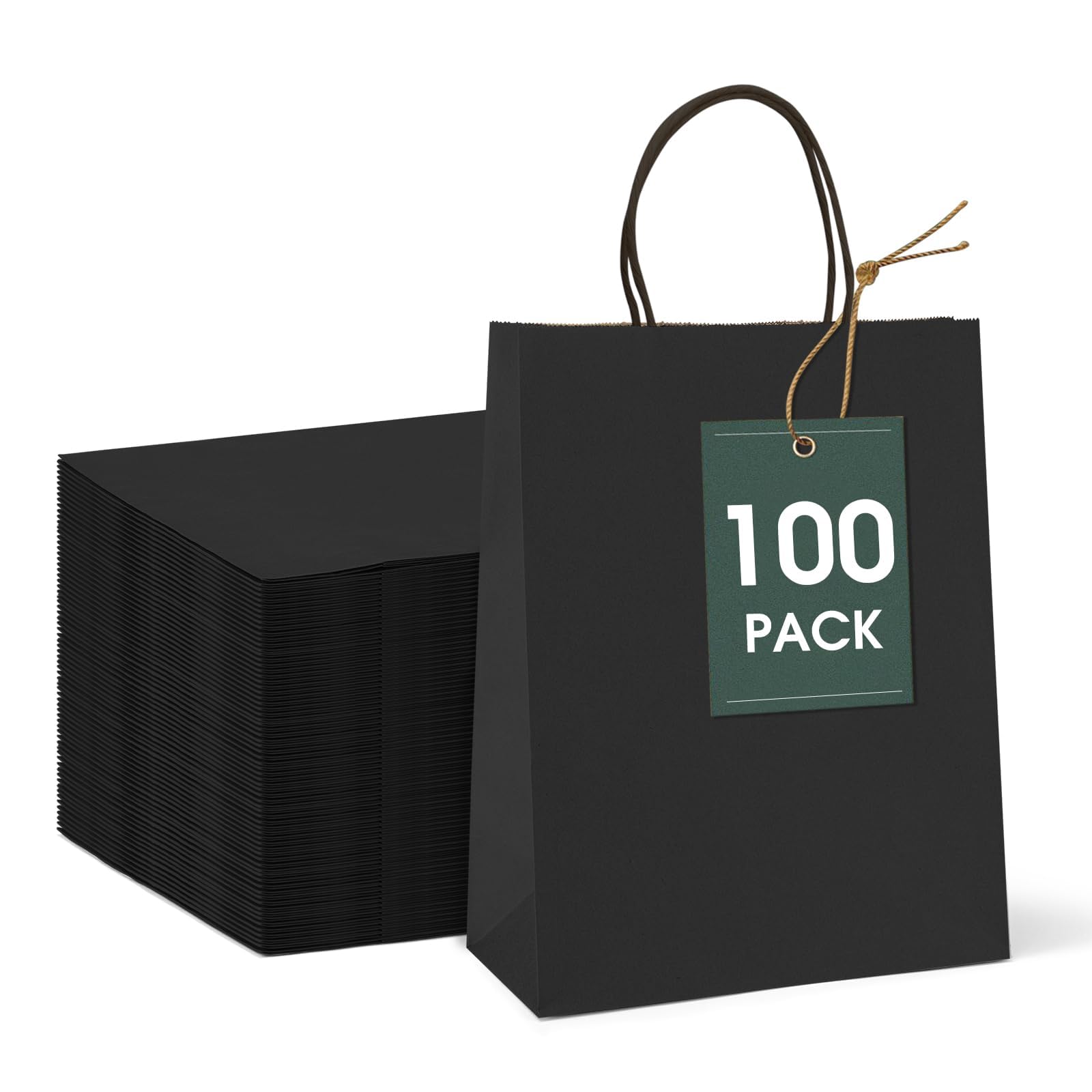- GSSUSA 100 Pack 8x4.25x10 Black Paper Gift Bags with Handles Bulk for Small Businesses, Sturdy Grocery & Retail, Birthday Wedding Party Favor Craft Bag