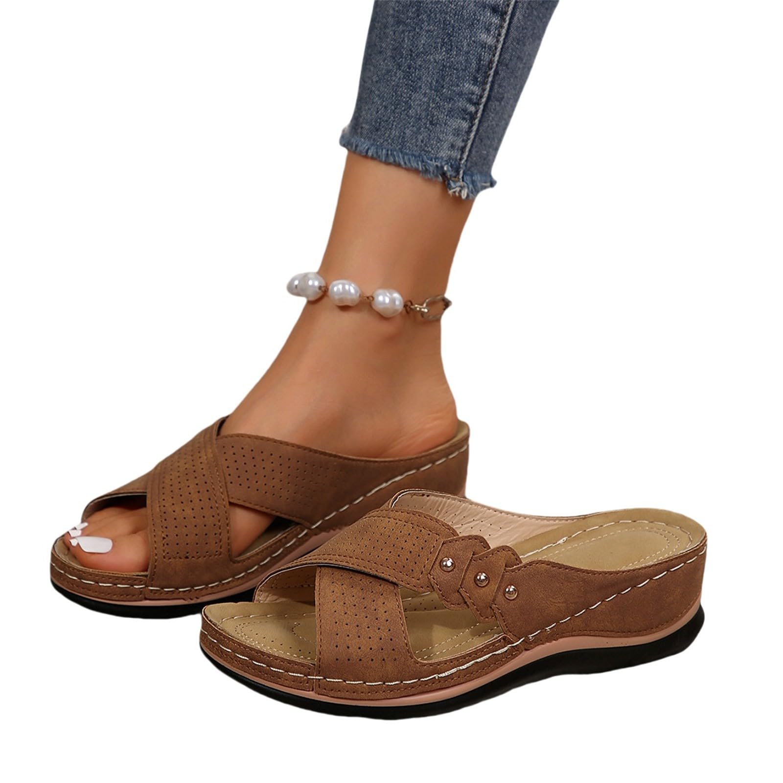 Zapatos abiertos mujer verano con cuña - Chanclas Planta Ancha