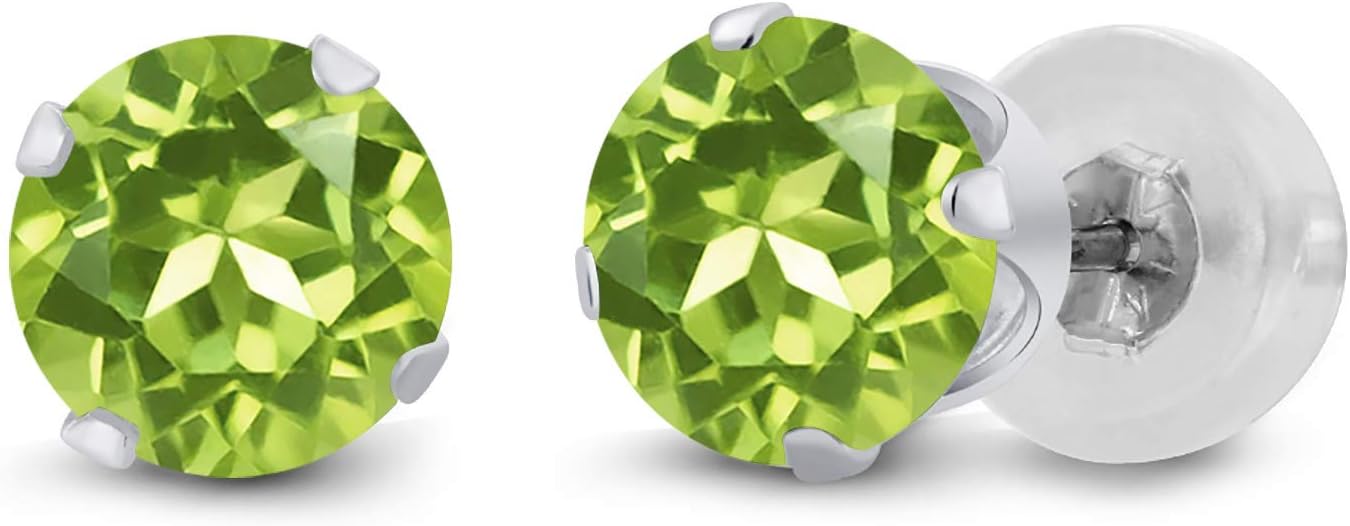 Gem Stone King 14K White Gold 4MM Round Gemstone Birthstone Stud Earrings for Women Men | Solitaire Gold Earrings | Silicone Backs | Jewelry for Her Him Mom Dad Wife