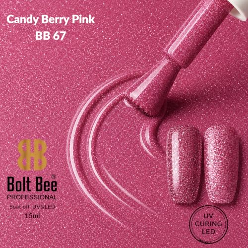 Image of BOLT BEE 15ML Gel Nail Polish 1Pc Clear Pink Glitter Nail Polish Soak Off UV LED Nail Gel Polish Nail Art Starter Manicure Salon DIY at Home, 0.5 OZ (1) (67)