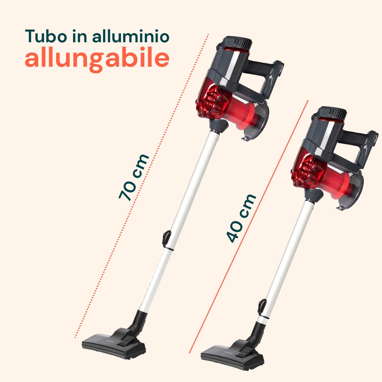 Wintem - Scopa Elettrica Ciclonica 600W con Filtro HEPA, Tubo Allungabile e Accessori per Fessure e Tessuti, Ideale per aspirare Auto e Pavimenti, Leggera e Senza Sacchetto