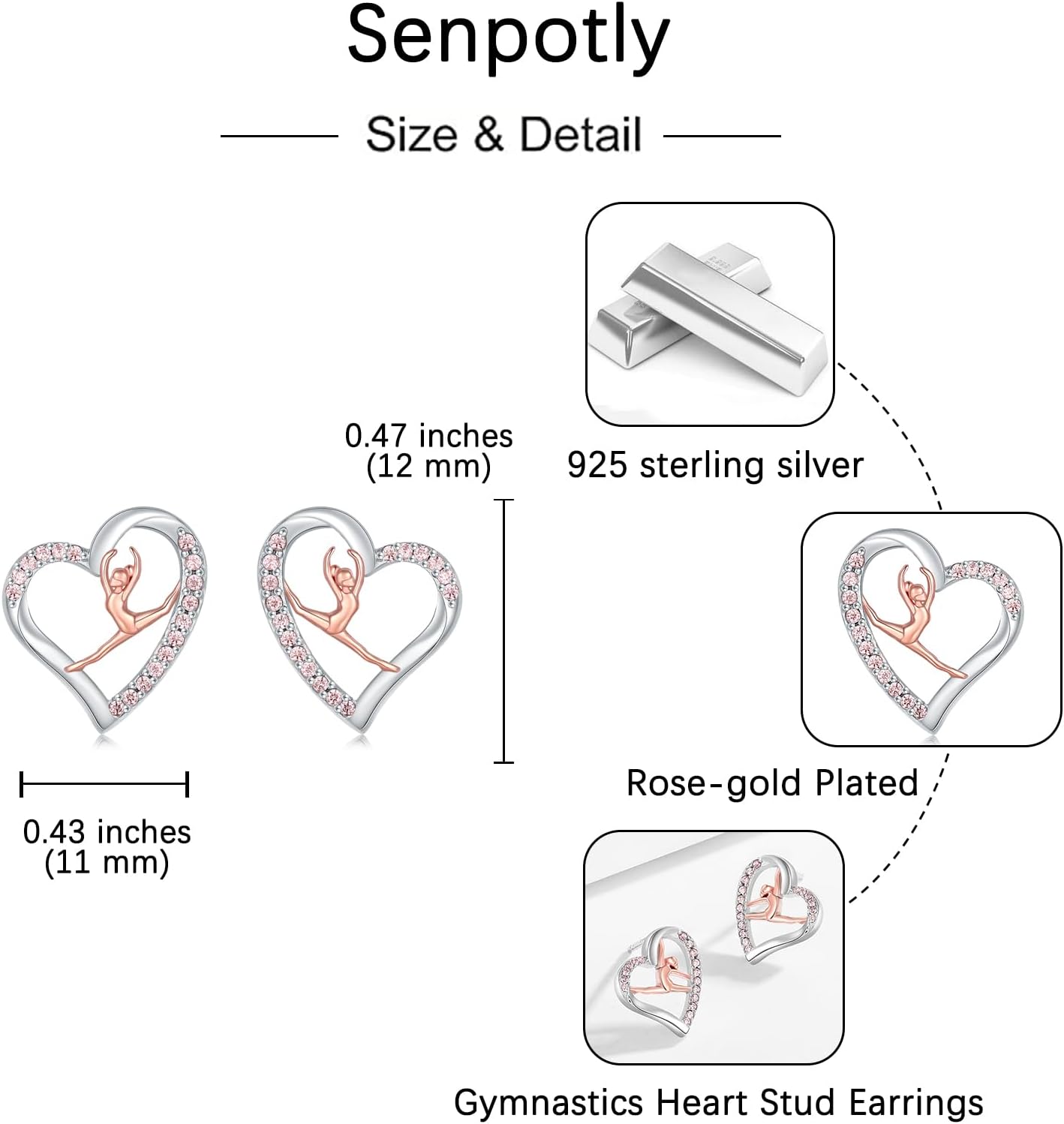 925 Sterling Silver Gymnastics Stud Earrings for Daughter Gymnastics Gifts for Teen USA Gymnast Ear Studs Jewelry Gift Gymnastics Sport Earrings Sports Jewelry for Granddaughter Christmas Gift - Image 6