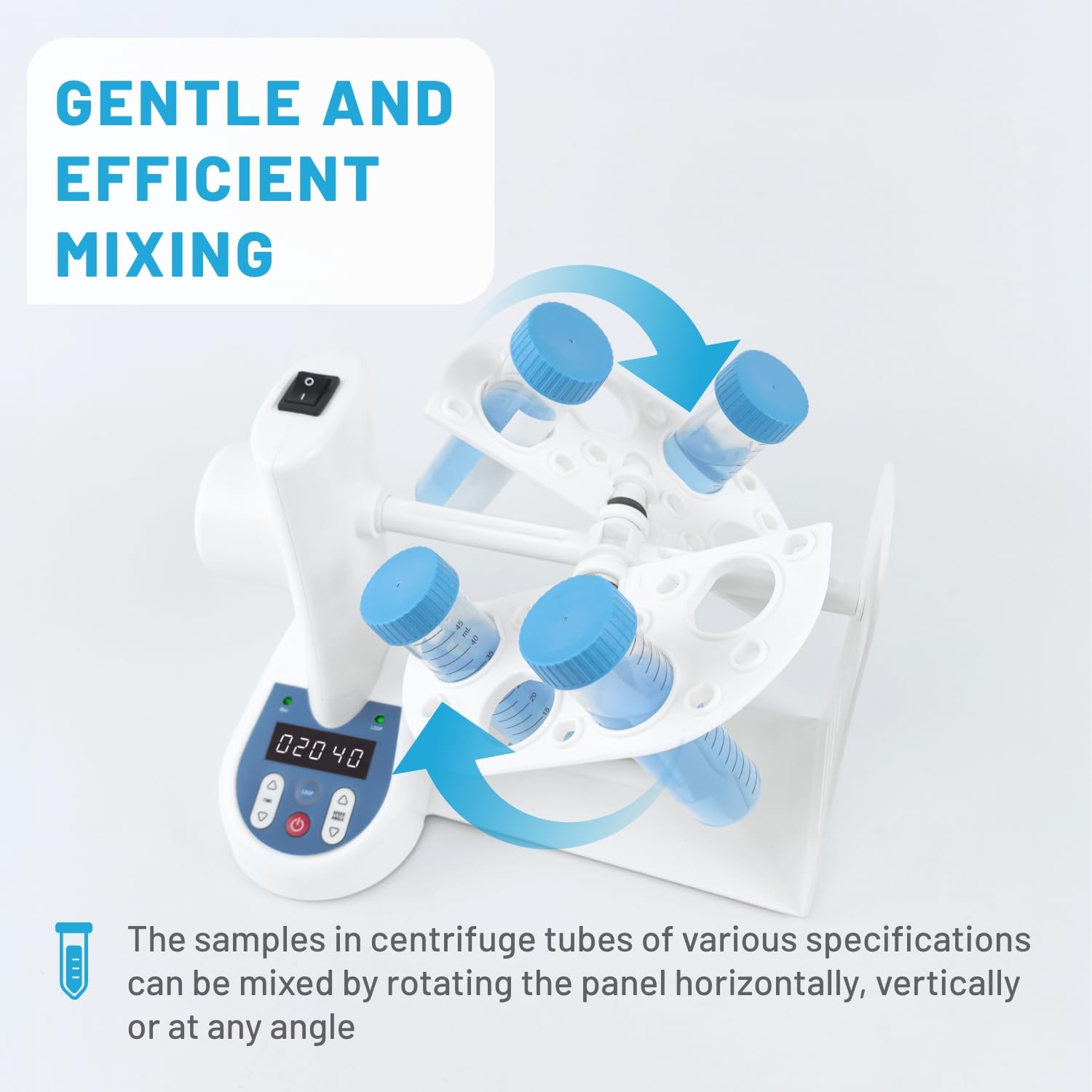 3D Mini Tube Rotator Speed 10-40RPM for Lab Use, Large Capacity for 0.5/1.5/2/5/7/10/15/50ml Centrifuge Tube, Small Size to Use in Refrigerator and Incubator,3 Mixing Modes