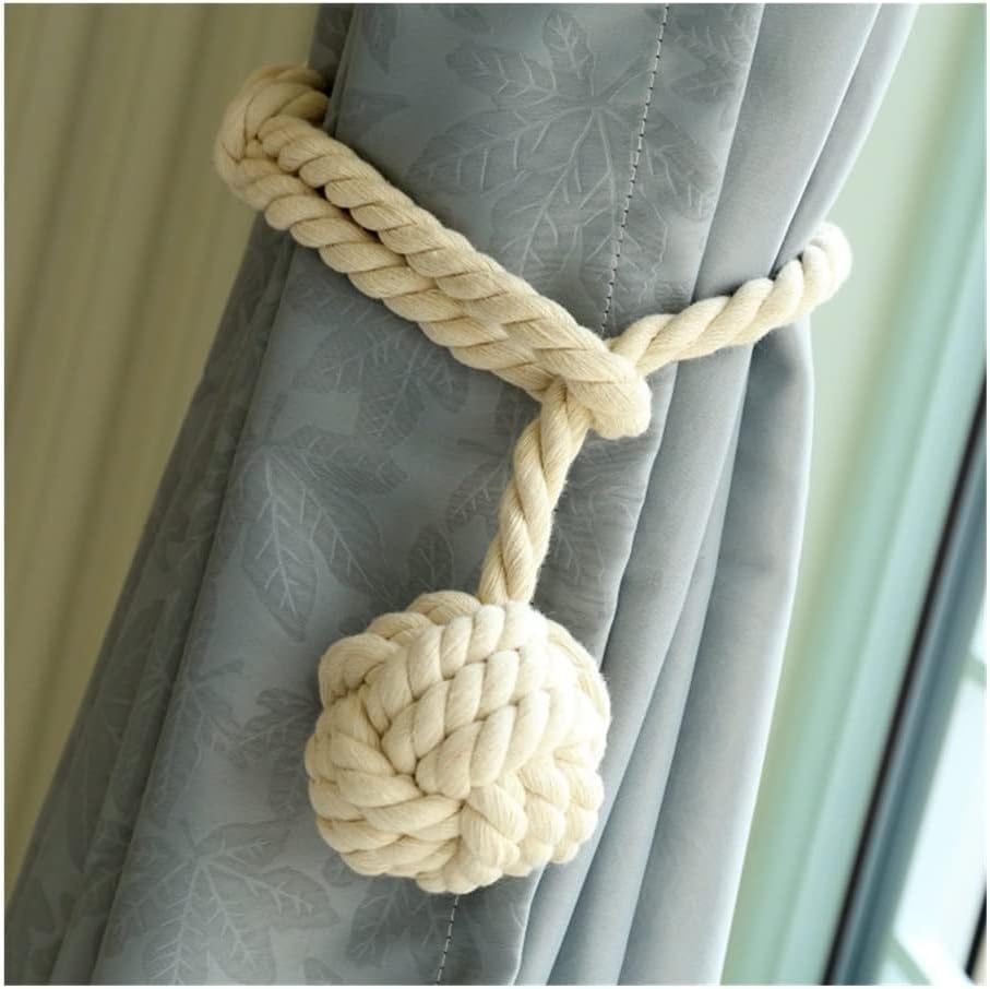 Cotton String Curtain Tie Ball Curtain Tie Hand Woven Cotton Tie Ball Boho Decor Living Room Decorative Accessories (Color : Navy Blue, Length : 2PCS)
