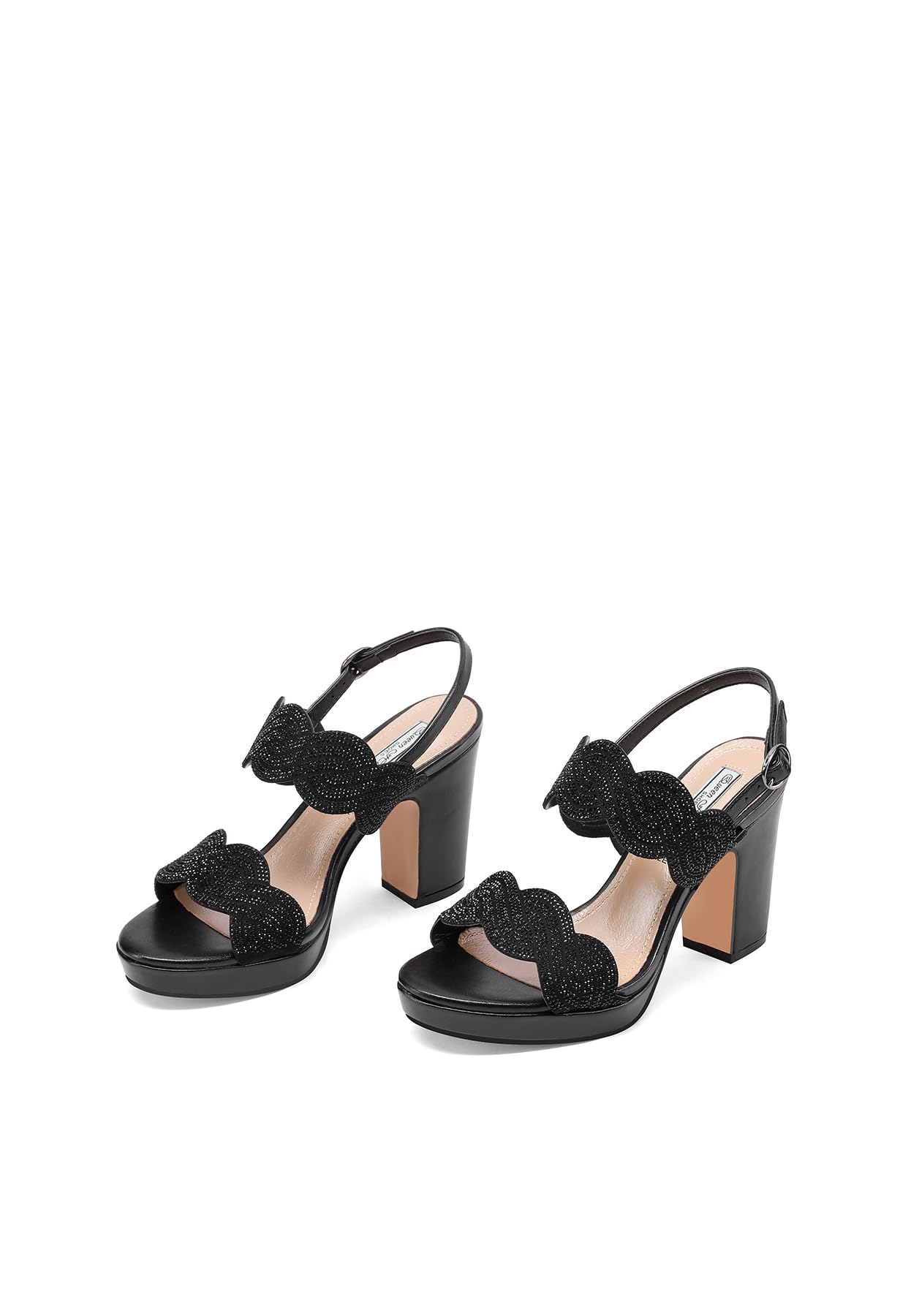 QUEEN HELENA Sandali con Tacco Largo con Strass Scarpe Eleganti Donna ZM9655