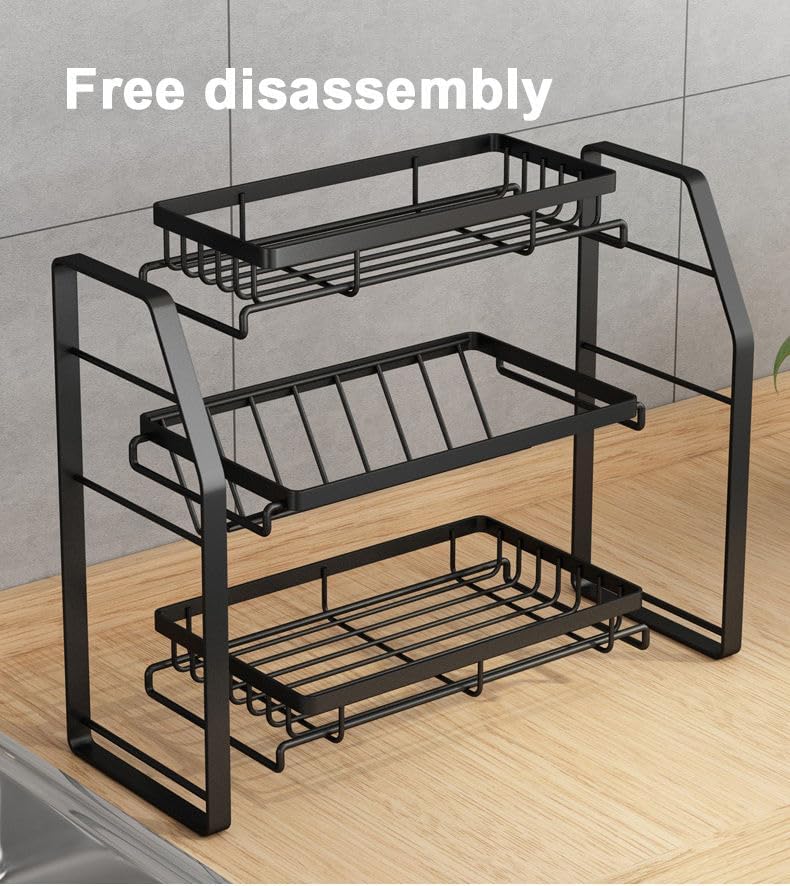 Image of KIMEE 3 Tier Spice Organizer Rack for Cabinet | Heavy Duty Metal Kitchen Storage Shelf Stand with 45 Degree Angled Middle Tier | Detachable Space Saving Countertop Spice Racks Holder (Matte Black)