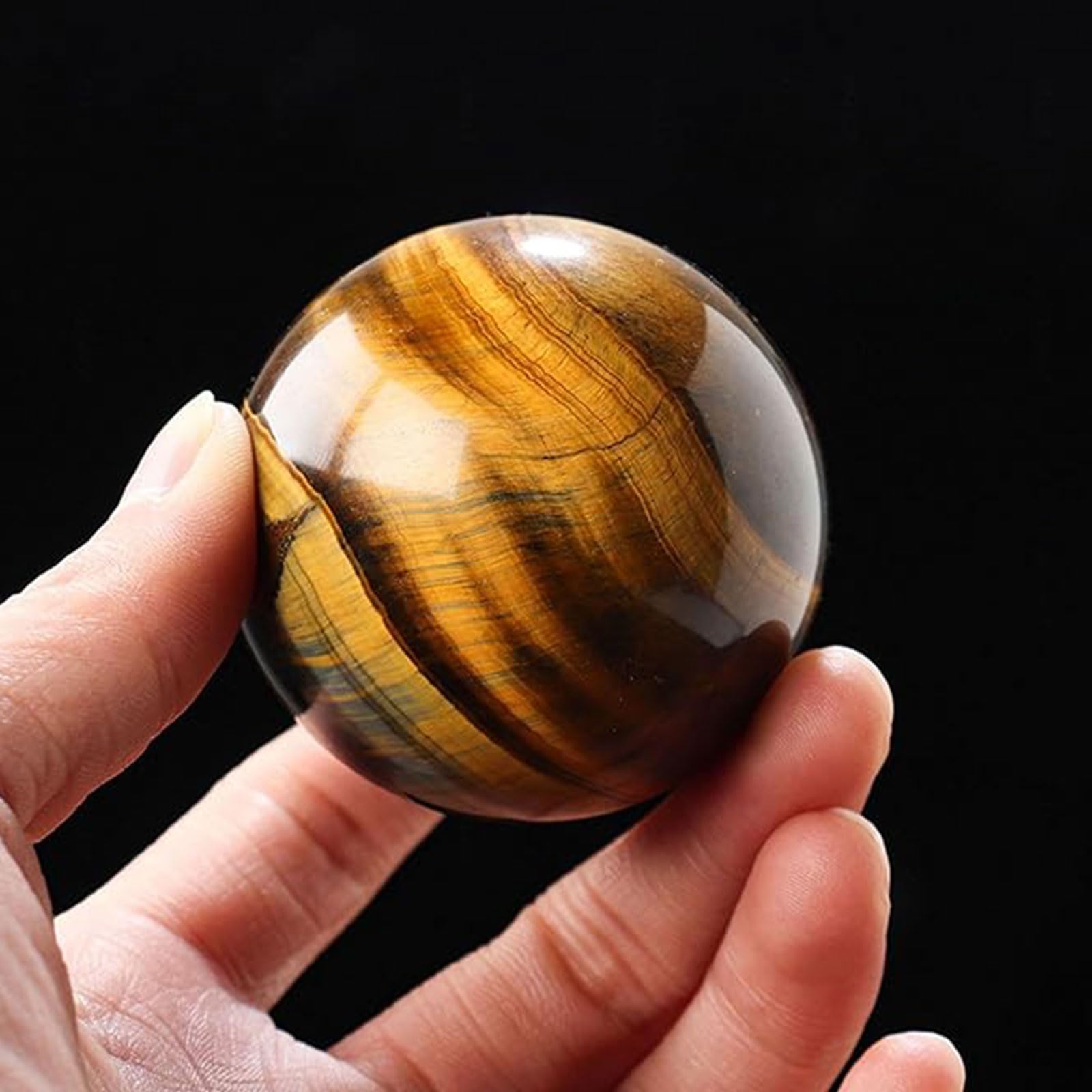 DQFOCPHHAA Tiger Eye Crystal Ball Gemstone Sphere with Wood Stand Feng Shui Crystal Sphere Ornaments Sculpture Figurine for Divination Home Office Desk Decor,9cm/3.5in
