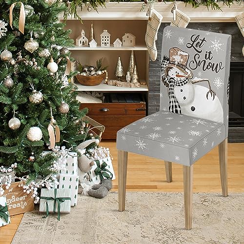 Horaldaily 4Pcs Christmas Dining Chair Covers, Snowman Grey Stretch Removable Washable Slipcover Chair Protector For Dining Room Home Decor thumb #2