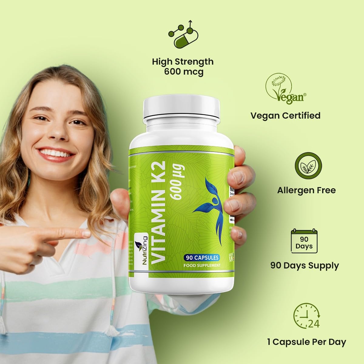 Amazon.com: NutriZing K2 Vitamin Supplement MK7-600mcg - 90