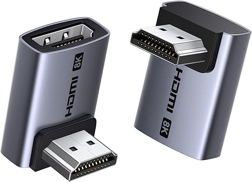 UGREEN 10K 8K@60Hz HDMI 2.1 Right Angle Up and Down Male to Female Adapter 2 Pack, 4K@240Hz High Speed L-Shaped Connector 3D HDR VRR 48Gbps Compatible with HDTV Roku Stick Chromecast Laptop PC Switch