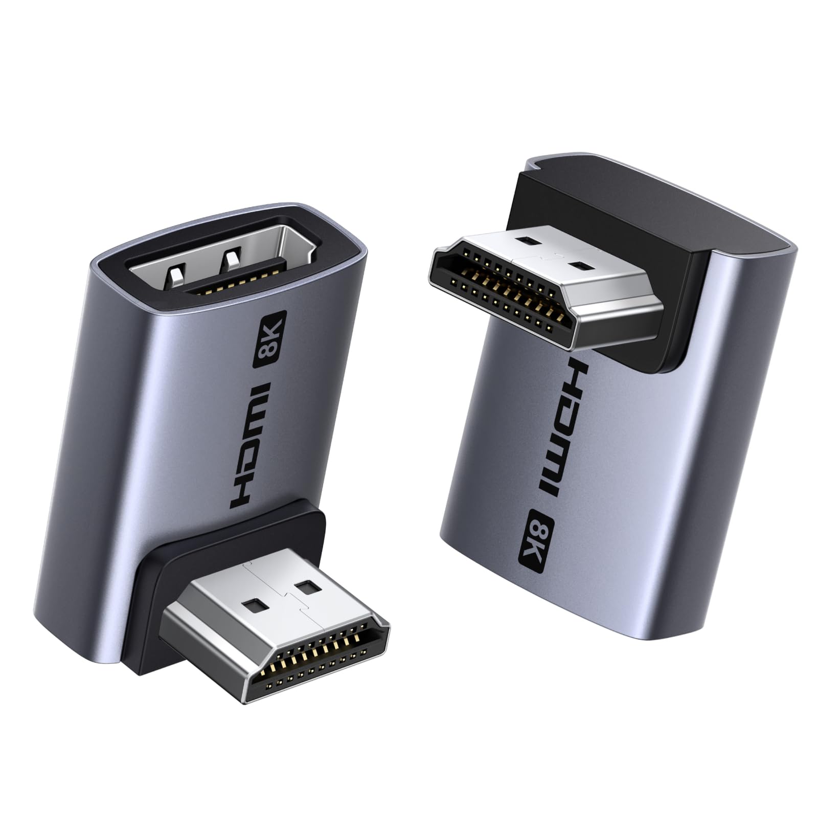 UGREEN Adattatore HDMI 2.1 8K Gradi 90 e 270 2 Pezzi 8K 60Hz 4K 240Hz Bidirezionale Adattatore HDMI Maschio Femmina 48Gbps eARC HDR Alluminio Compatibile con PC HDTV Proiettore Monitor PS5 4 Xbox