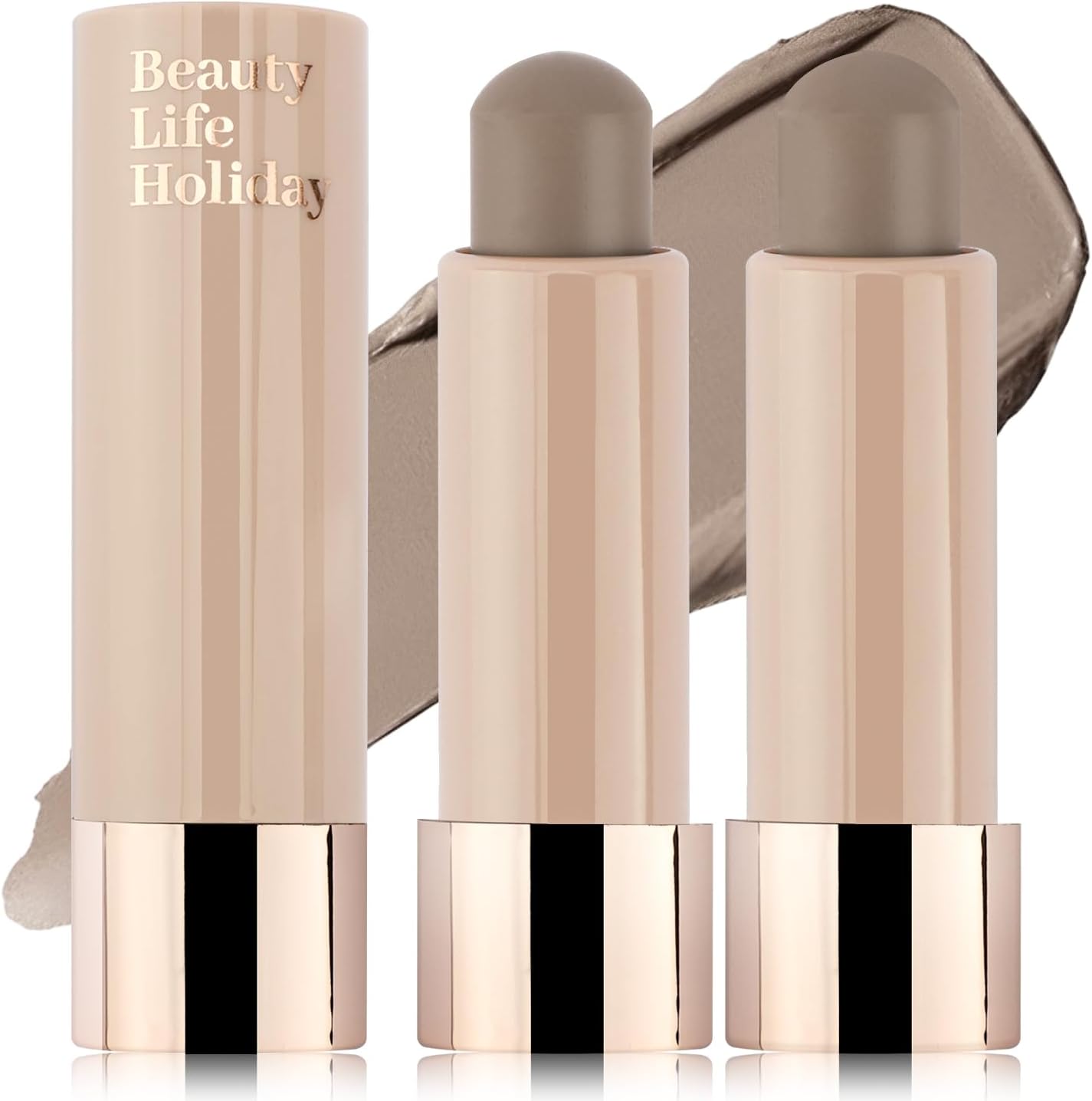 2PCS Cool Toned Contour Stick, Natural Cream Contour Bronzer Stick, Blendable & Smooth Matte Bronzer, Waterproof & Long Lasting Face Shaping Contouring Makeup, Travel Size, 01 Gray Brown