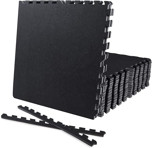 Miniatura 1 de CAPHAUS Azulejos de espuma EVA con parte superior de alfombra negra 24 x 24 pulgadas tapetes de textura de alfombra de espuma entrelazados