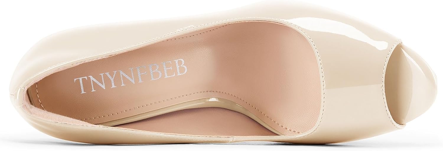 TNYNFBEB Peep Open Toe Stiletto High Platform Heel Pumps Slip-on Prom Party Dress Patent Leather 5.3 Inches Heels - Image 6