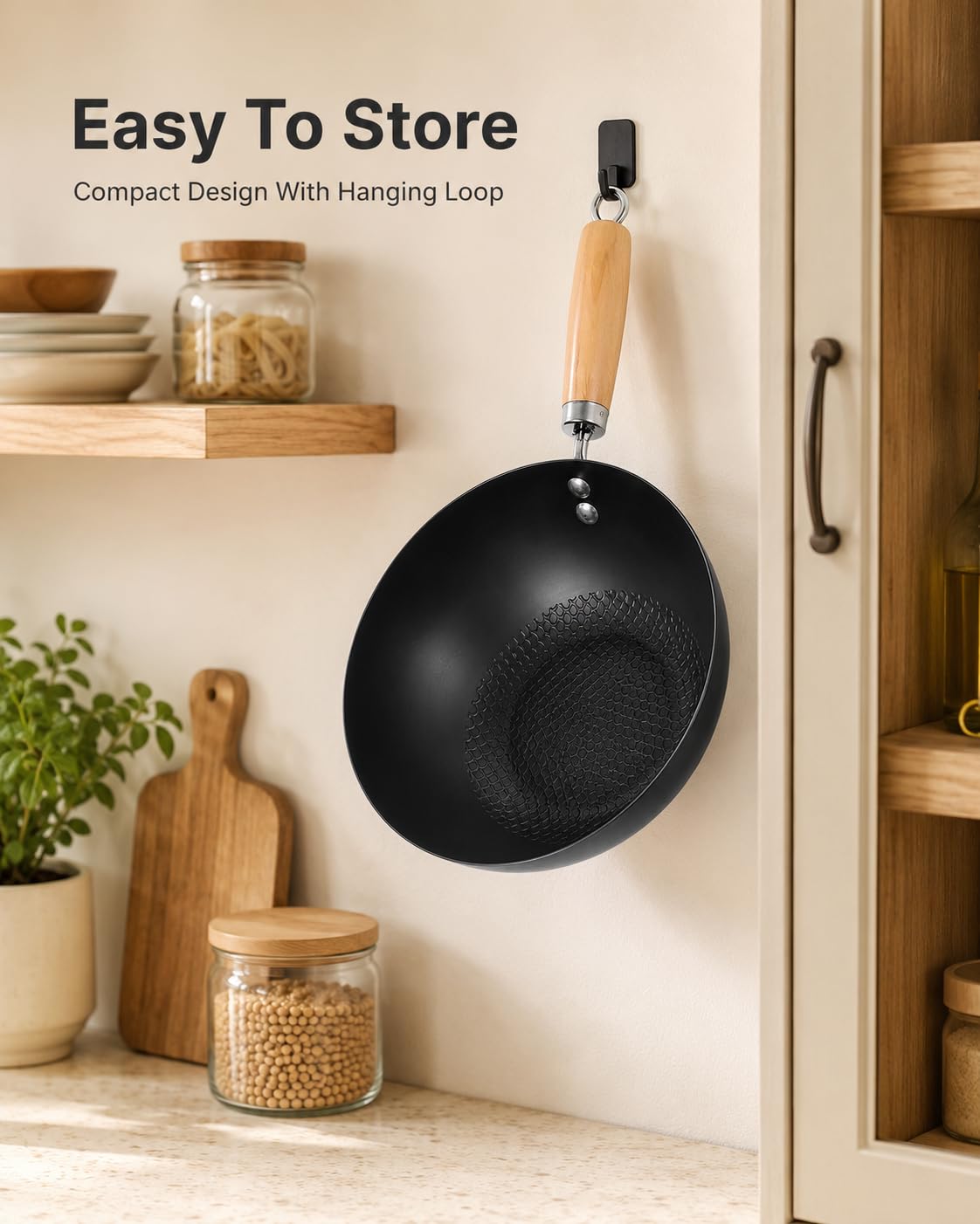 Cabilock Mini padella wok in ferro battuto, 20 cm, piccola padella wok antiaderente per fornello a gas giapponese padella tradizionale per friggere piano cottura a gas a induzione