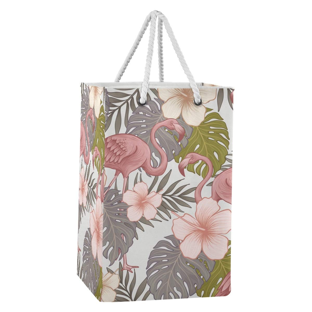 Großer Wäschesack mit tropischen Blumen, Flamingo, freistehend, faltbar, mit Tragegriffen