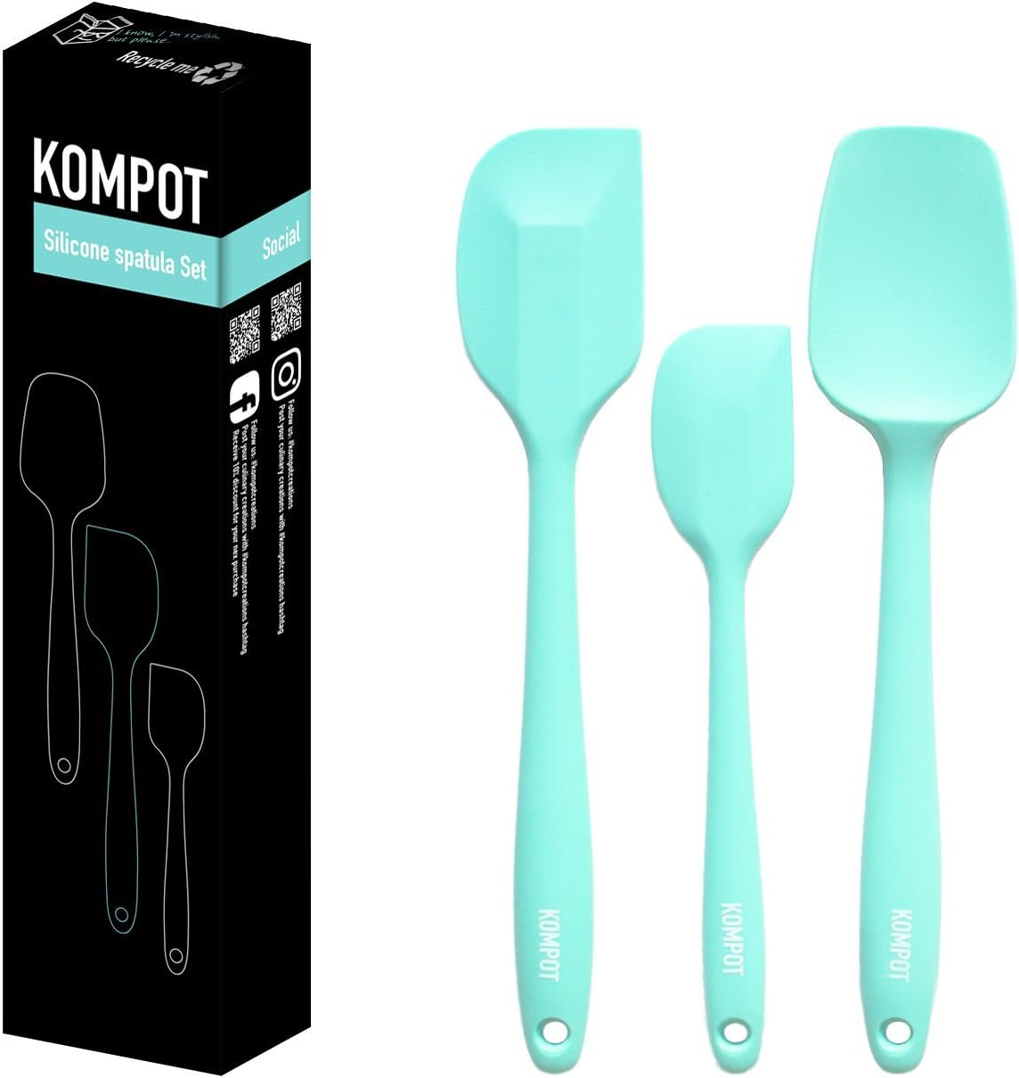 KOMPOT - Silicone Kitchen Utensils Set – Scrape Pans, Divide Dough, Mix Batter, Serve or Stir Fry – Silicone Spatula Set Gift Pack